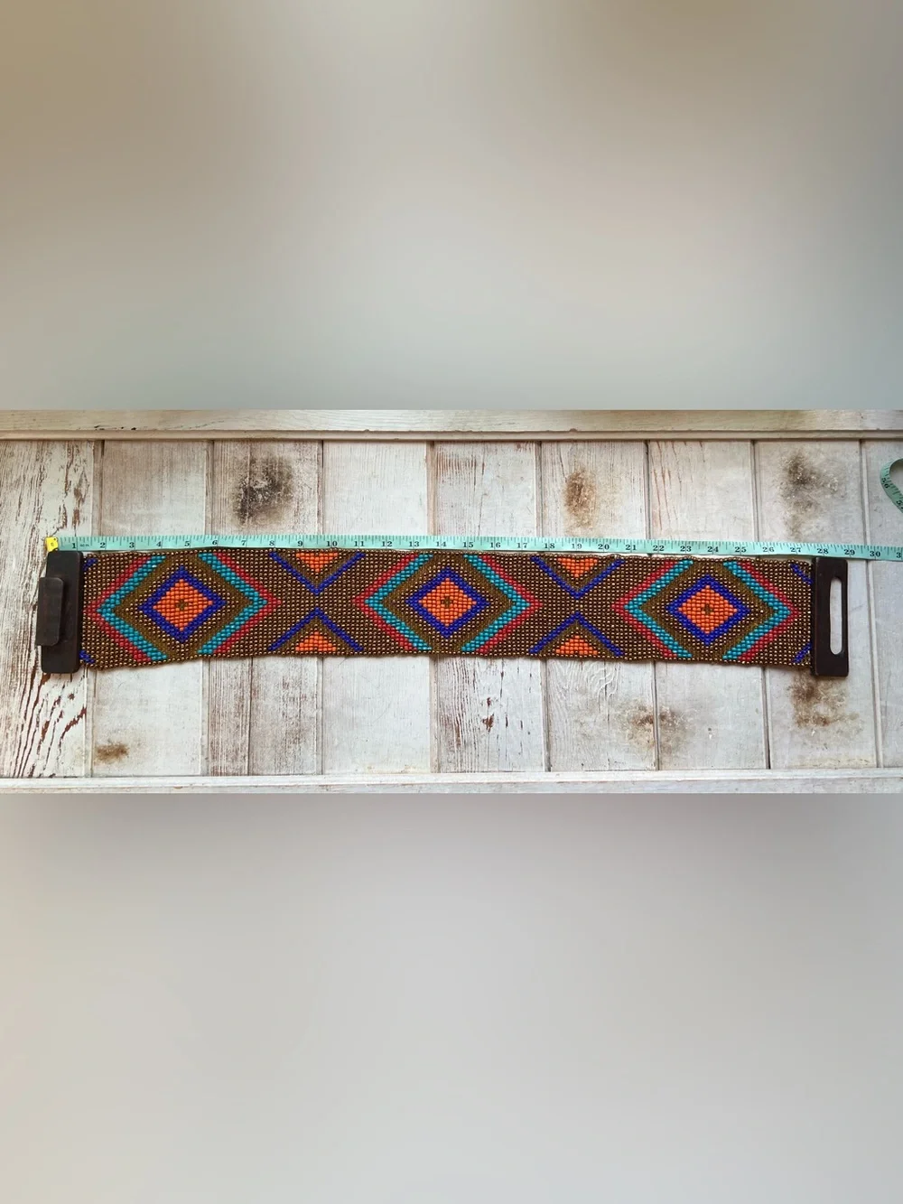 Handmade Beaded Multicolor Wide Waist Belt with Wooden Buckle